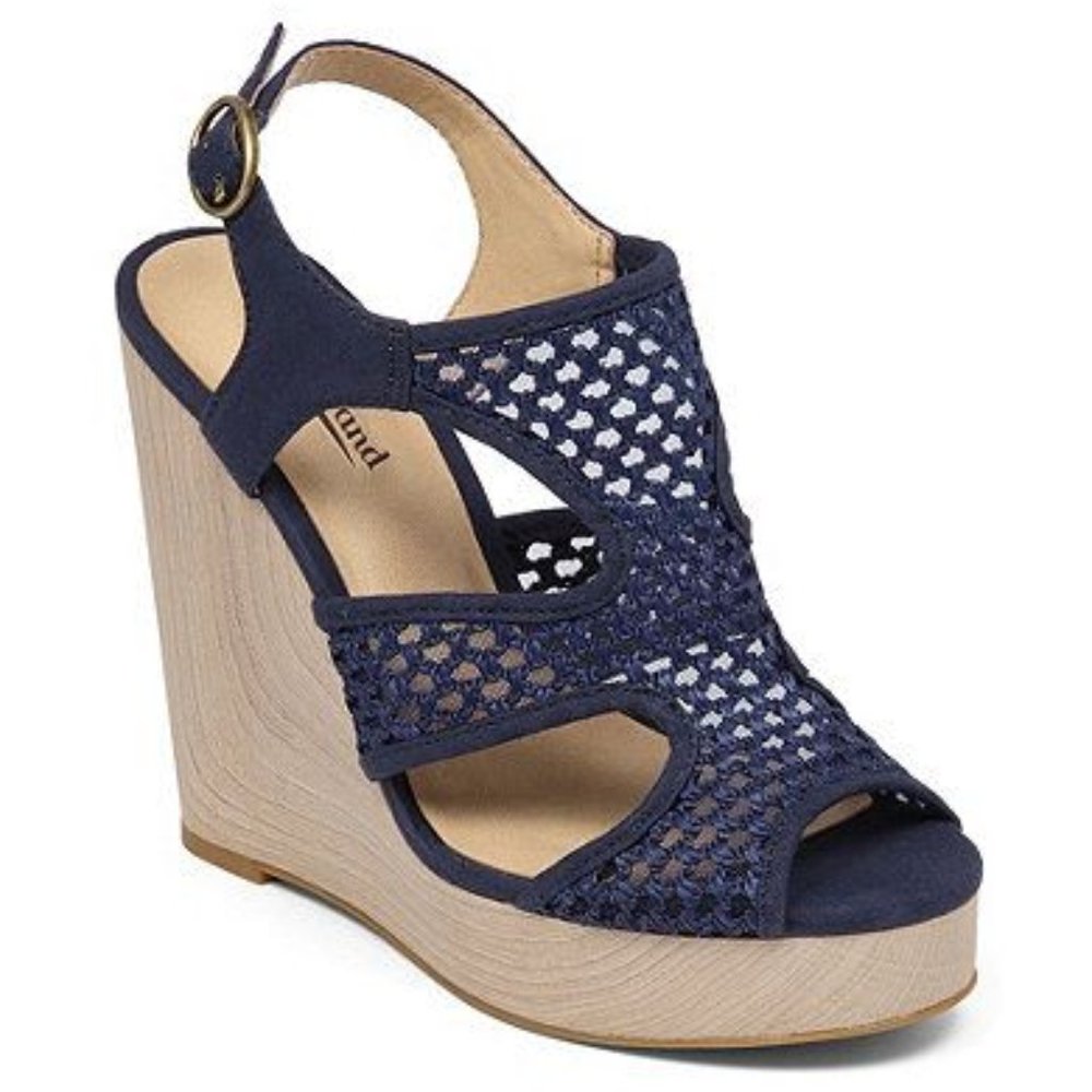 Lucky Brand Remmy Navy Peep Toe Wedge Sandal 9.5
